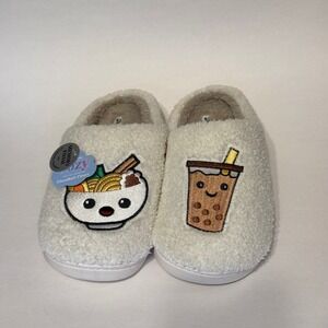 Women's Ramen and Boba Tea Memory Foam Slippers Cream Fleece NEW size L (9/10)